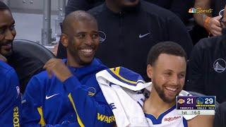 Steph Curry and Chris Paul can’t stop laughing after Kuminga passed to Steph on the bench 