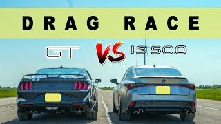 2022 Lexus IS500 vs 2022 Mustang GT, V8 battle ends in good terms. Drag and Roll Race.