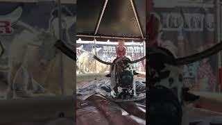 Kid rides mechanical bull