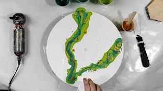 (868) Lime Green Dutch Pour with Gold! Amazing Acrylic Pour Painting Technique