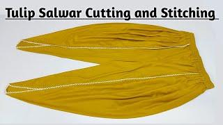 Very Easy Trendy Tulip Salwar Cutting and Stitching | Tulip Salwar ki Cutting /Tulip Dhoti Salwar