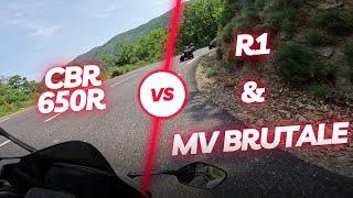 R1 Vs MV Brutale Vs CBR650R / dinguerie de l'aprèm !!!