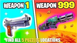 AUTUMN GUN GAME ONE SHOT DRIVE MAP FORTNITE CREATIVE - FIND ALL 5 PUZZLES LOCATIONS