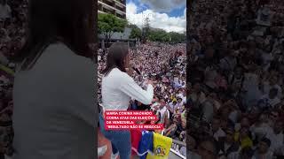 MARÍA CORINA MACHADO PARTICIPA DE MANIFESTAÇÃO CONTRA VITÓRIA DE MADURO NA VENEZUELA