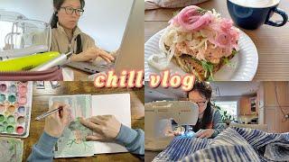 Chill Vlog  cafe, art, sewing clothes, relaxing music *no talking*