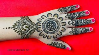 Karva Chauth 2024 special simple arabic mehndi design || back hand dulhan mehndi designs