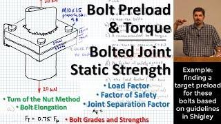 Bolt Preloading & Torque | Static Strength of Bolted Joints | Load Factor | Joint Separation Factor