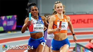 Femke Bol vs. Alexis Holmes anchor leg duel decides tight 4x400 final at Indoor Worlds | NBC Sports