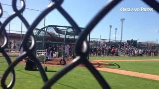 Anibal Sanchez throwing live BP to Devon Travis (Victor Martinez catching) at #Tigers Spring Trainin