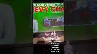 Chevy Chase and his wife answer a question about Christmas traditions in St. Louis, Missouri.