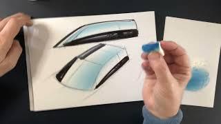 How to Draw Cars - RENDERING a Car Glass with CHALKS - Luciano Bove