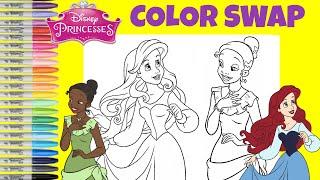 Disney Princess Coloring Book Page Color Swap Ariel and Tiana Aurora and Anna