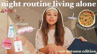 6pm COZY NIGHT ROUTINE LIVING ALONE! cooking soup, working out, skincare grwm, + autumn shopping 