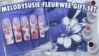 MELODYSUSIE FLEURWEE Gel Gift Set Unboxing & Swatching | Textured Flower French Tip Press on Nails