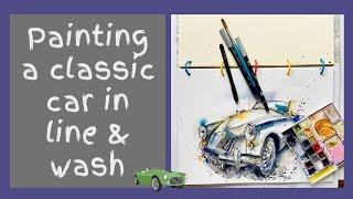 Painting a classic car in line and wash - MGA