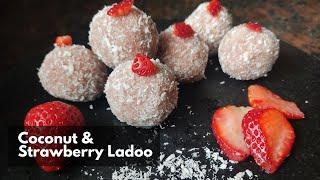 Coconut & Strawberry Ladoo / Easy & quick dessert / Pink dessert balls / #Strawberry # Coconut