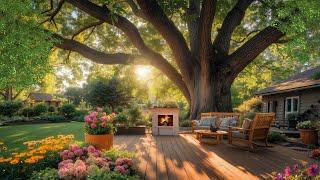 Cozy Morning in the Backyard Under the Old Tree | Birdsong, Wind Chimes & Warm Fireplace