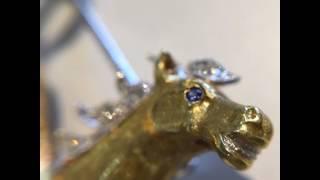 18k Yellow and White Gold Diamond Horse Brooch