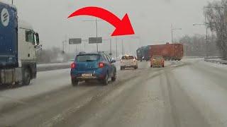 Truck driver loses control - Jackknife across the road