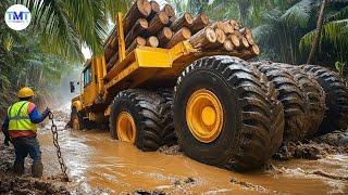 Extremely dangerous monster wood truck driving skills | climbing | heavy load 4K #88