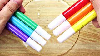 Slime Coloring with Pastel Glue! Mixing Rainbow Glue into Clear Slime! Satisfying Slime Video!