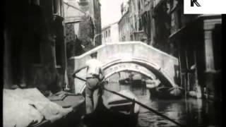 1930s Venice, Italy, Canal, Gondola, Archive Footage
