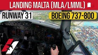 Landing at Malta Airport Boeing 737-800 Cockpit View [4K]