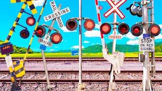 【踏切アニメ】背の高いふみきりが高さを競ってカンカンTall railroad crossings compete in height!!