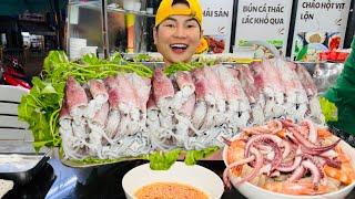 MUKBANG MẤY KG MỰC HẤP CUỐN RAU MUỐNG VÀ TÔ BÚN HẢI SẢN NGẬP TOPPING VẪN KHÔNG ĐÃ THÈM CỦA NGA SUMO