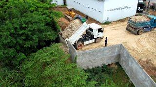 Amazing Project Building New Road By Komatsu D31P Bulldozer Pushing Soil & 5Ton Truck Unloading Soil