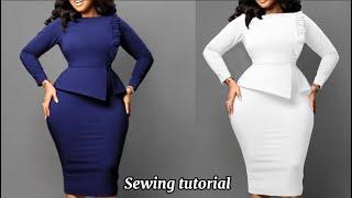 How to sew this stylish corporate gown with an asymmetric peplum