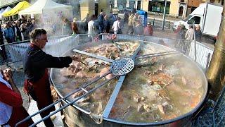 Italy Street Food. Giant Pot Cooking Huge Amount of Beef 'Sagra del Bollito' Moncalieri, Torino