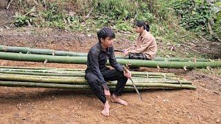 Homeless boy and poor girl cut down trees to make kitchen poles - Homeless boy