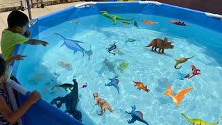 DINOSAUR Pool Collection | Learn Dinosaur Names! Giant T Rex , Velociraptors , Stegosaurus