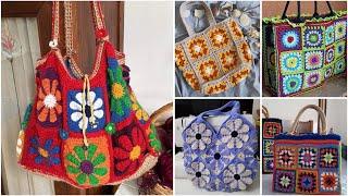 Most gorgeous granny crochet square/flower pattern boho style bag/handbag/shoulder bag designs