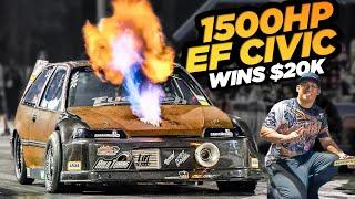 1500HP “Rust Bucket” Honda BEATS EVERYONE WINS $20,000! (World's Fastest EF Civic)