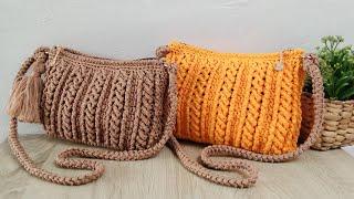 CROCHET Bag Simple Cable Stitch | Tas Rajut Motif Kabel Untuk Pemula - Crochet Beginners