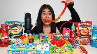 i Tried ASMR... GIANT Gummy Worm, Sour Candy *Sticky Crunchy Sounds*