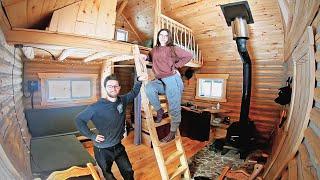 Canadian Couple FINISH the Interior of Their Secluded Tiny Log Cabin | Built Without Power Tools!