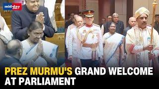 President Droupadi Murmu Gets Grand Ceremonial Welcome At Sansad Bhavan