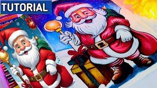 Santa Claus Oil Pastels Art Tutorial | Christmas Drawing for Beginners 