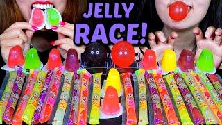 JELLY RACE! GIANT GRAPE JELLY, JELLY NOODLES, JELLY CUPS, JELLY STRAWS *PART 2 REMATCH | Kim&Liz Too