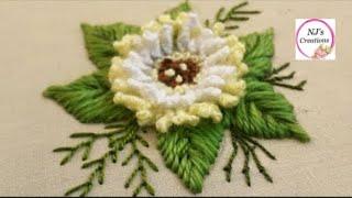 61-Hand Embroidery | Brazilian Embroidery| 3d flower embroidery by NJ's Creations