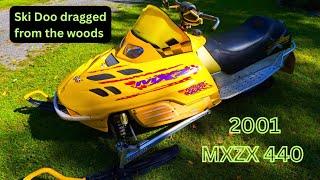 This Ski Doo MXZX 440 needs a TON of work!!! Dragged from the woods!!!