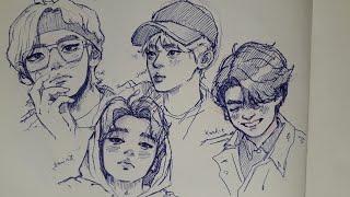 BTS Sketches Part 1 ( Tae, Jin, Jimin, Jungkook ) \\ Sketch with me