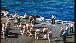 Crew members of captured German U boat -505 exercise aboard USS Guadalcanal in th...HD Stock Footage