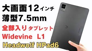 大画面12インチタブレット【Headwolf HPad6】2Kディスプレイ Widevine L1 Netflixにも対応 大容量8,800mAhバッテリー PD18W急速充電 7.5mm薄型