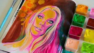 Go with the flow in your sketchbook | Jelly gouache portrait | A very ART-Y VLOGMAS