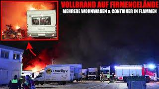 [MEHRERE WOHNWAGEN & CONTAINER IN FLAMMEN!] - Starke Rauchentwicklung ~ Feuerwehr Hilden im Einsatz