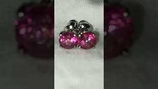 紫粉色钻石耳钉对，purplish pink diamond ear studs